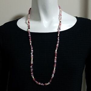 Pink & White Stone Beaded Necklace (29.5")